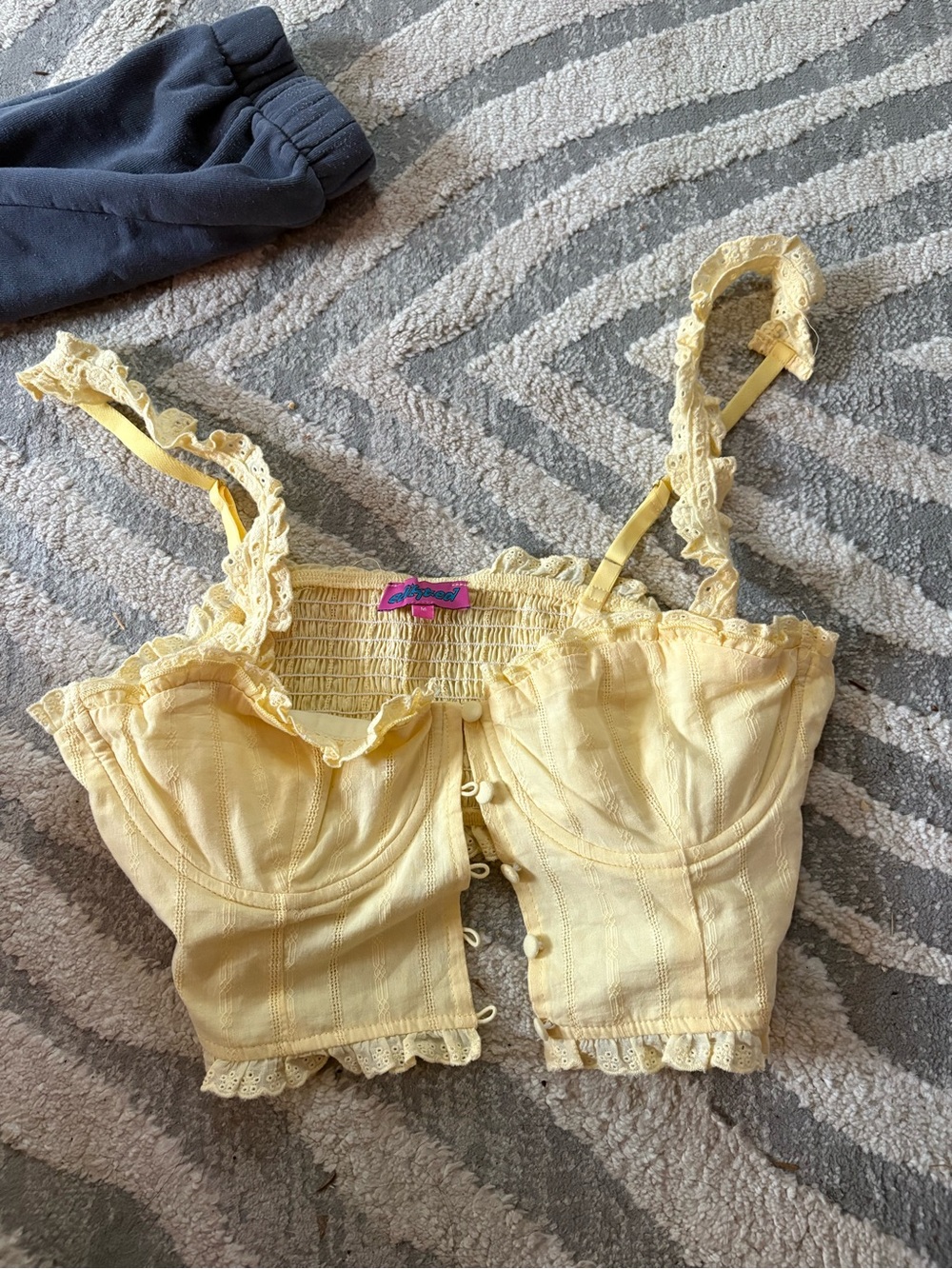 Edikted Delicate Yellow Lace-Trim Crop Bustier Top